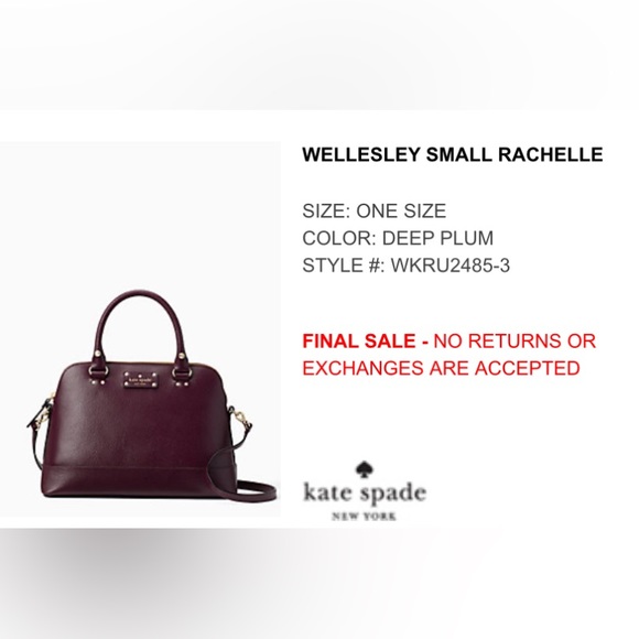Kate Spade New York Wellesley Small Rachelle Satchel Deep Plum Color Crossbody - Picture 2 of 15